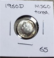 1960D Roosevelt Dime MS60 & Toned