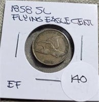 1858 Small Letters Flying Eagle Cent EF