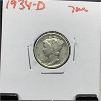 1934-D MERCURY SILVER DIME