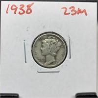 1938 MERCURY SILVER DIME