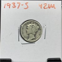 1937-S MERCURY SILVER DIME