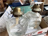 3 boxes: oil lamps, garbage bags, more