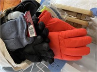Flat of gloves all kinds, 1 large umbrella