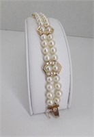 Double Strand Pearl Diamond Bracelet