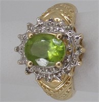 Peridot and Diamond Ring 14K Yellow Gold