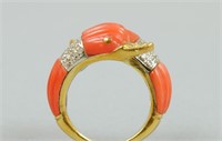 ITALIAN SALMON CORAL & DIAMOND SWAN RING