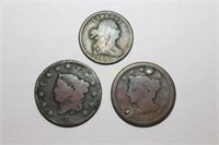 1829 and 1862 One Cent Coins and an 1808 Half Cent