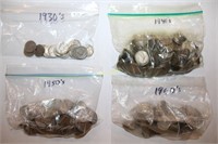 1930s, 1940s, 1950s, 1960s Jefferson Nickel Coins