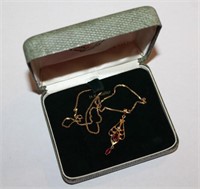 10K Gold Necklace with Rhodalite Garnets Pendant