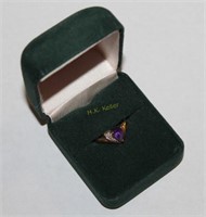 14K Gold Ring with Amethyst and Diamonds Stones