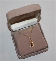 10K Gold Necklace with Amethyst Pendant