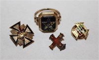 10K Gold Masonic Ring and Pins