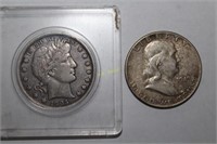 1905 Barber, 1949 Franklin Half Dollar Coins