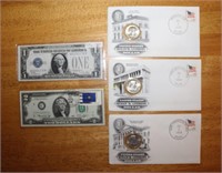 Silver Certificate, $2 Bill, 1st Day Dollar Coins