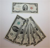 A 1963 and Six 1976 $2 Dollar Bills