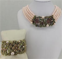 Heidi Daus Pink Pearl Necklace & Bangle set