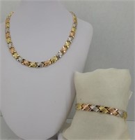 Tri-Gold "X" Link Bracelet & Necklace