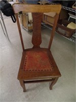 Oak Chair w/Thumbtack Upholstered Bottom