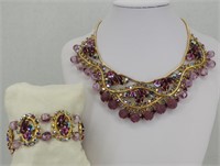 Purple & Gold Necklace & Bracelet Vintage Chic