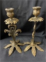 (2) Early Gilt Plated Candle Stick Holders