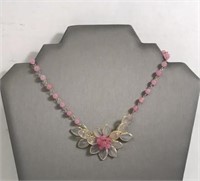 Necklace Pink Flower Design Plastic