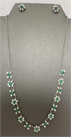 Earrings And Necklace Silver/green