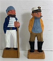 2 Carved Wood Nautical Figurines Captain