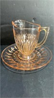 Pink Depression Glass Creamer With Tray
