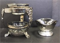 Silver Lionhead Stand With 2 Bowls Glass/silver