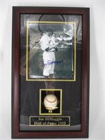 Joe DiMaggio Autographed 8x10 and Baseball in Disp