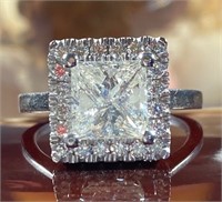 3.25 Cts Princess Halo Solitaire Engagement Ring
