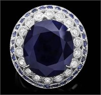 AIGL Certified 15.50 Cts  Sapphire Diamond Ring