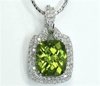 7.50 Cts Diamond Peridot Pendant Necklace