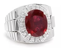 9.70 Cts Natural Ruby Diamond Men Ring