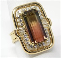 18 Kt Watermelon Tourmaline Diamond Ring