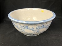 Blue Sponge Decorated Stoneware Mixing Bowl