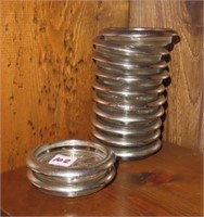 12 SILVER PLATED RIM GLASS COASTERS