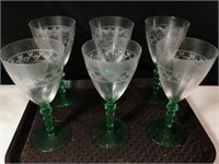 Green Hand Etched Witch Wine Glasses