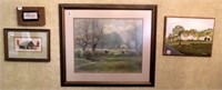 4 PIECES OF ART: FARM YARD PRINT, LITTLE HOUSE IN