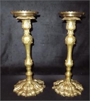 2 BRASS CANDLE HOLDERS - 12"