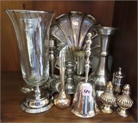 ASSORTMENT: SILVER PLATED CANDLE HOLDERS, S & P, B