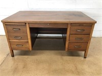 Vtg. Wooden Double Pedestal Desk