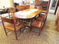 MID CENTURY STYLE OVAL PINE TOP TABLE DROP LEAF (4
