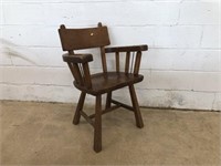 Vtg. Plank Seat Arm Chair