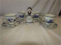 Delft Blue Handpainted Holland Teacups & Bell