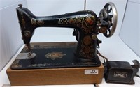 Antique Singer Sewing Machine, black, wooden base