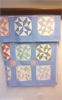 2) Hand Quilted Pinwheel Quilt, showing wear &