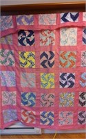 Pink Quilt Top; Pinwheel; Hole in one Block