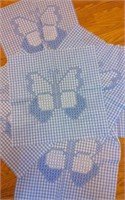 6) Butterflies Cross Stitched on Blue Gingham