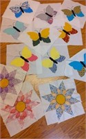 10) Butterfly  & 3) Flower Applique Quilt Blocks